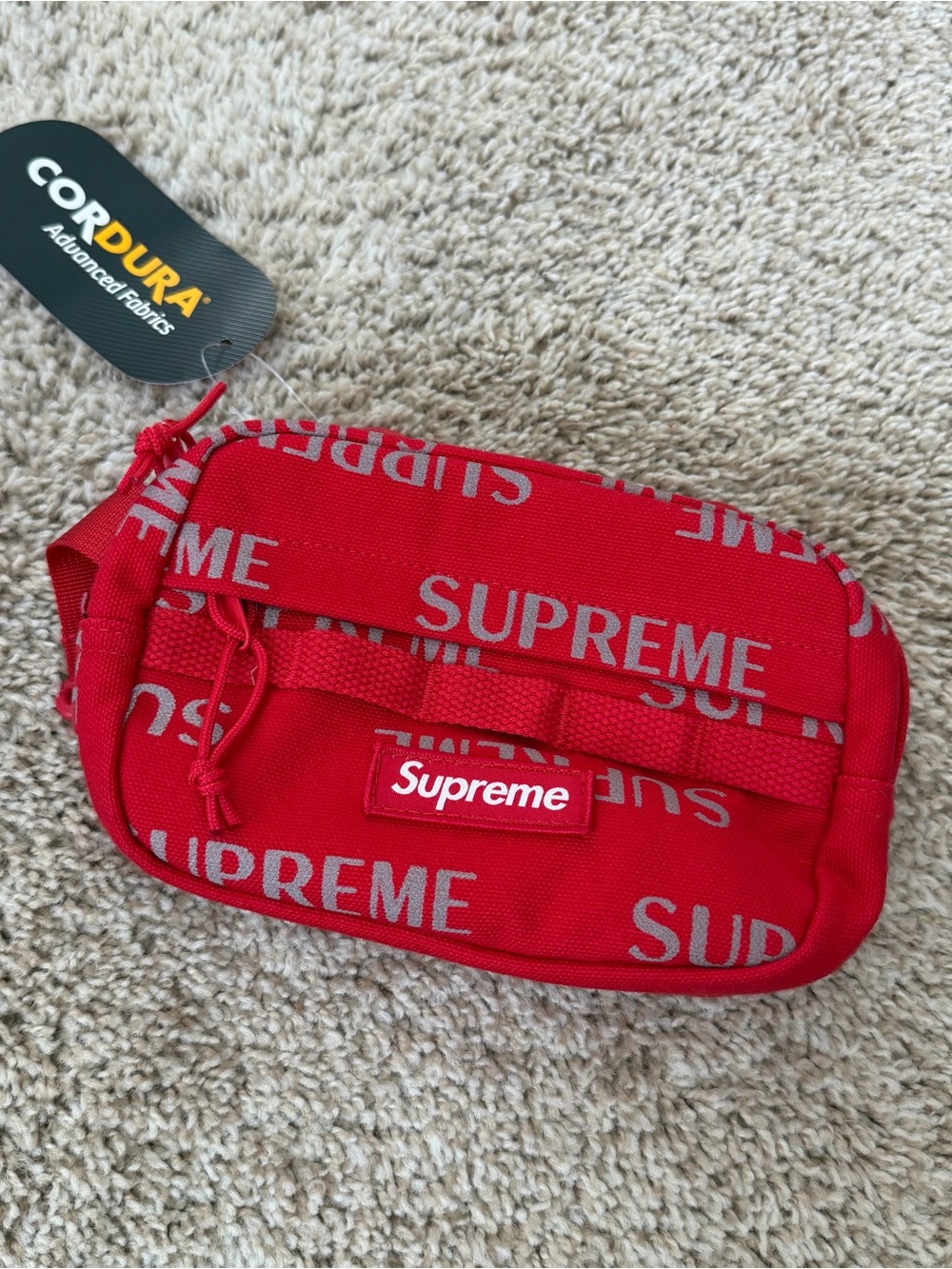 Supreme Red Cordura Strap Pouch with Allover Logo